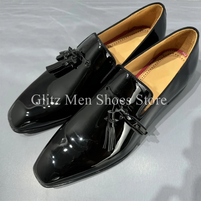 Patent Leather Small Square Toe Loafers Business Dress Shoes Men\'s Shoes Casual Leather Shoes Spring Summer Formal Wedding Shoes