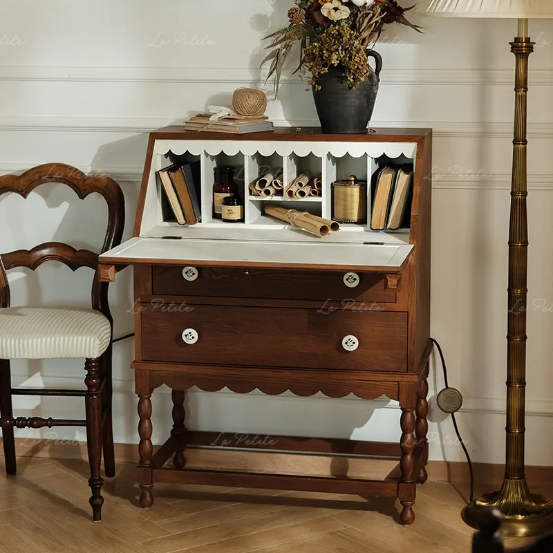 La Petite Foldable Solid Wood Dressing Table Secretary Desk Home Small Apartment Retro-Style Makeup Display Cabinet Cafe Fully