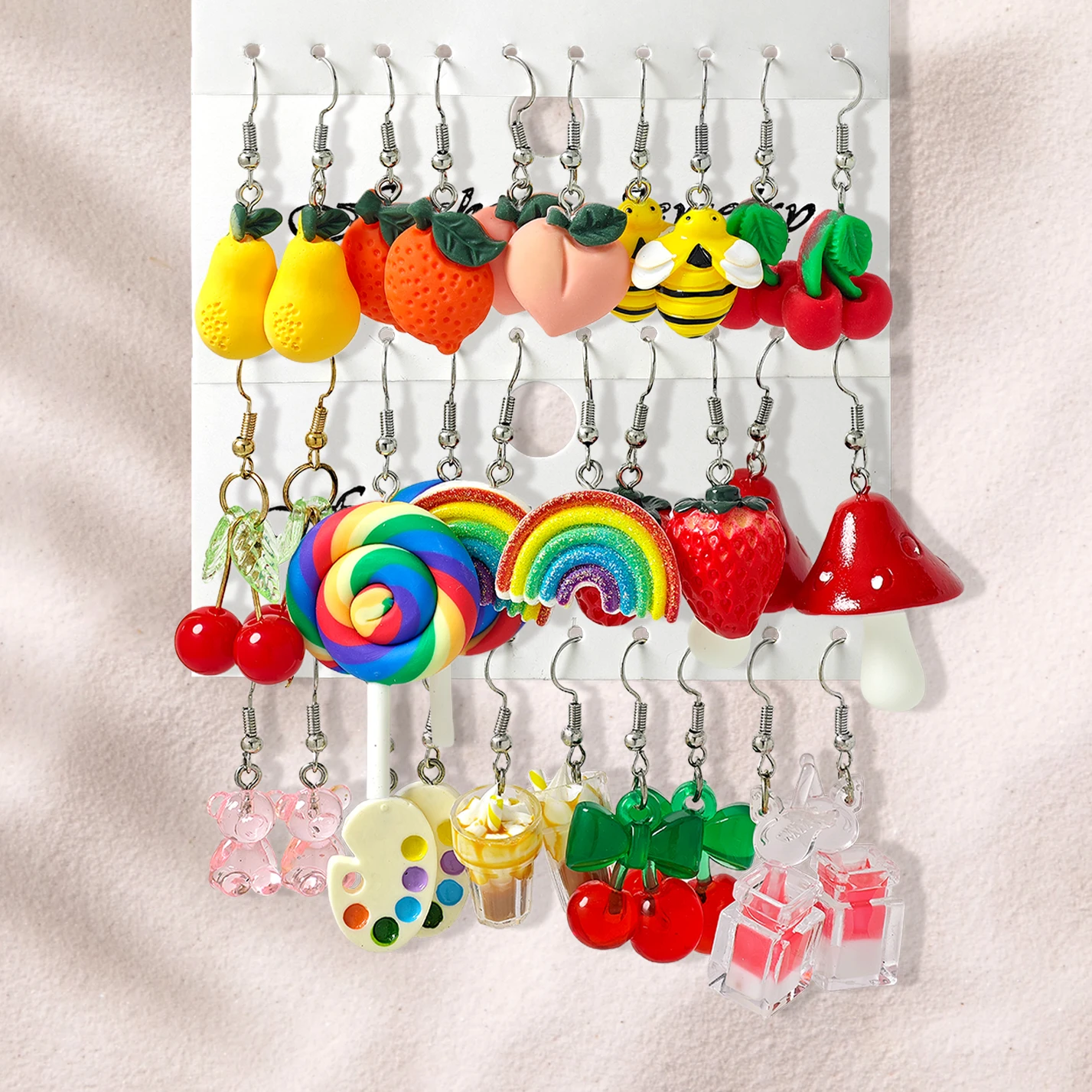 شخصية الإبداعية الطازجة الحلو الأقراط للنساء الملونة الراتنج الأقراط الفاكهة الكرز الفطر قوس قزح انخفاض القرط مجموعة