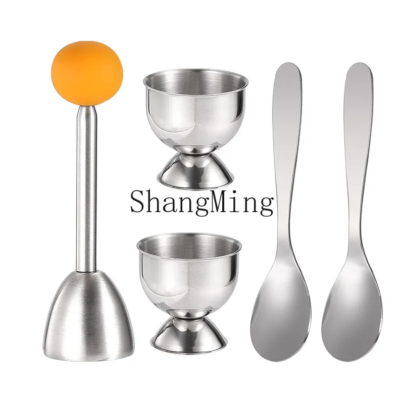 

CL Direct Breakfast Tool 304 Stainless Steel Egg Cutter Shell Opening Device with Egg Tray Set Creative Opening