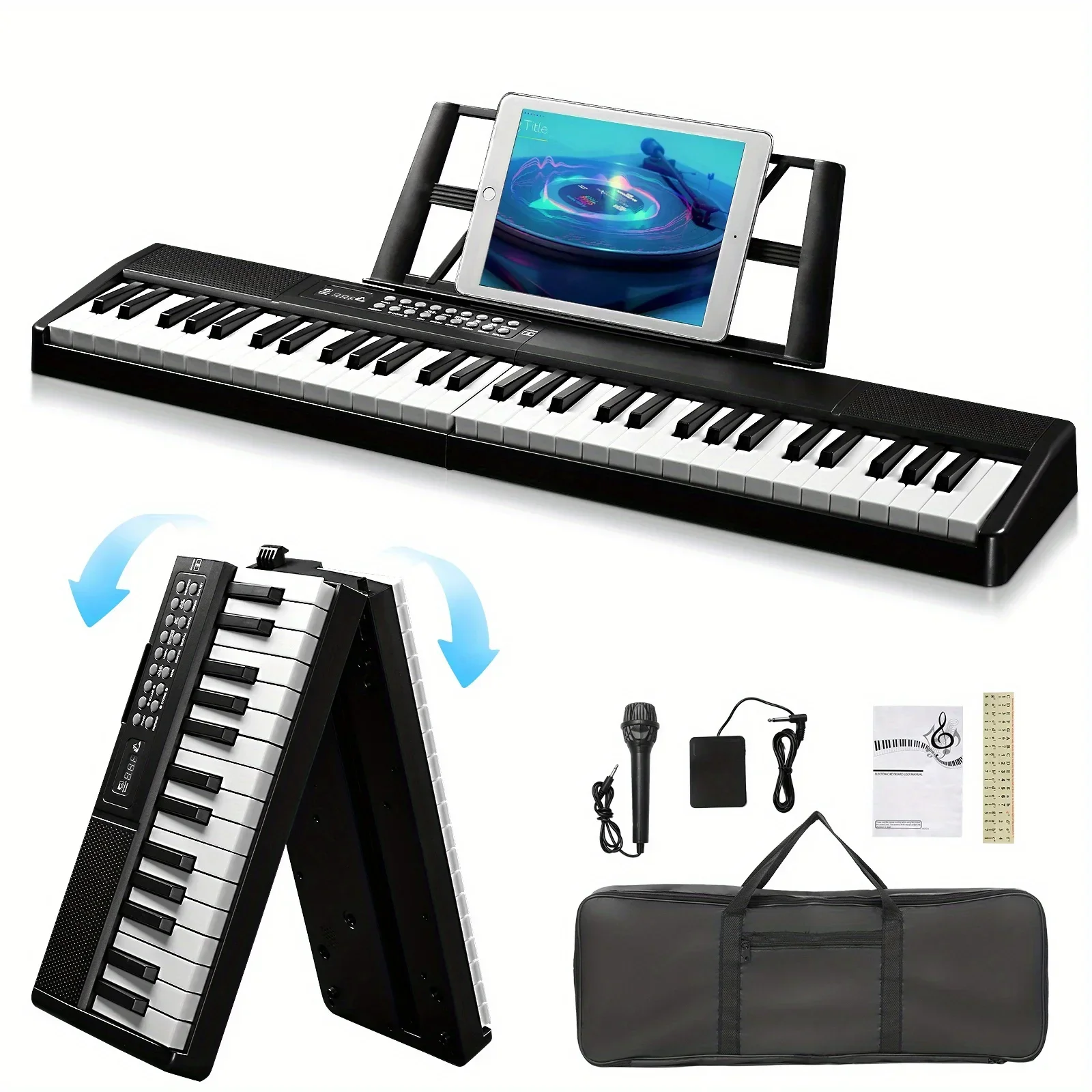 61-Key Folding Digital Piano with Semi-Weighted Keys, Portable Keyboard with Handbag Perfect for Piano Lovers and Musicians