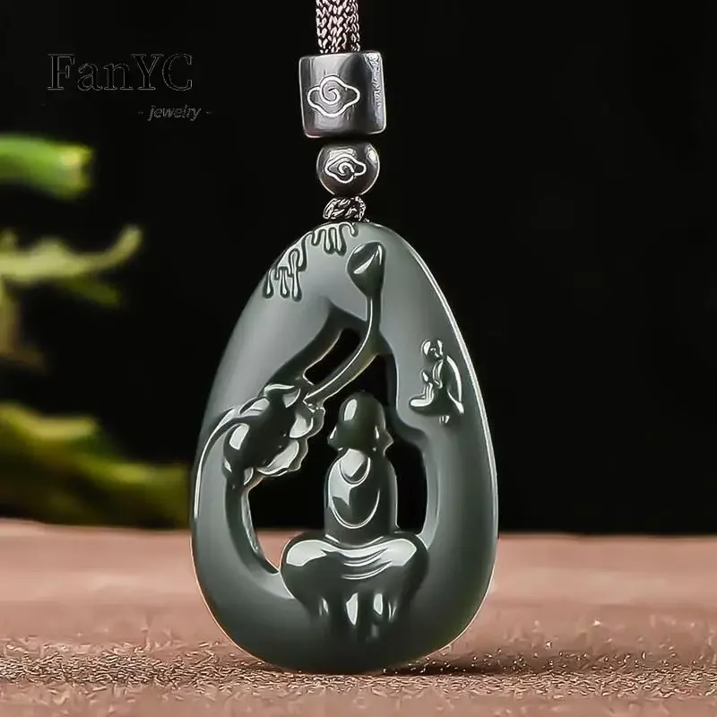 

Natural Hetian Jade QingYu Hollowed-out Wudao Pendant Fine Carved High-grade Men's and Women's Necklace Mascot Gift