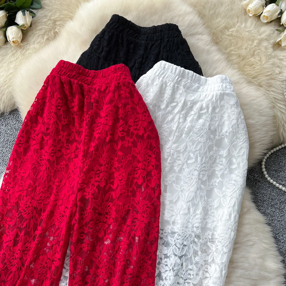 مضيئة بانت المرأة السراويل الطويلة سليم صالح الدانتيل الأزهار مثير عالية الخصر مستقيم بنطلون Y2k الشارع الشهير العمل الأنيق الخريف عادية #6