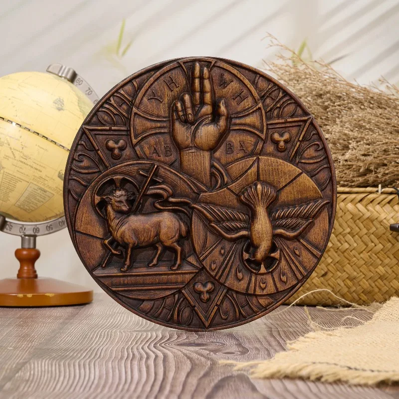 Antique Beech Wood Three-in-One Round Home Decor Craft Wall Hanging Ornament