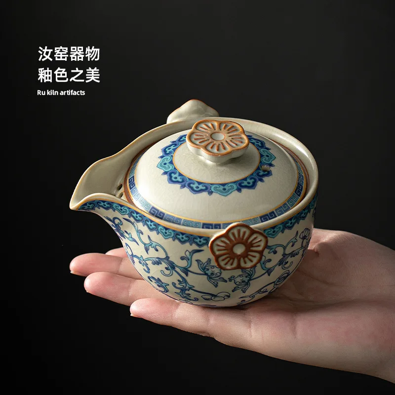 Ru kiln teapot single hand pot household blue and white ceramic one small kung fu tea set tea infuser