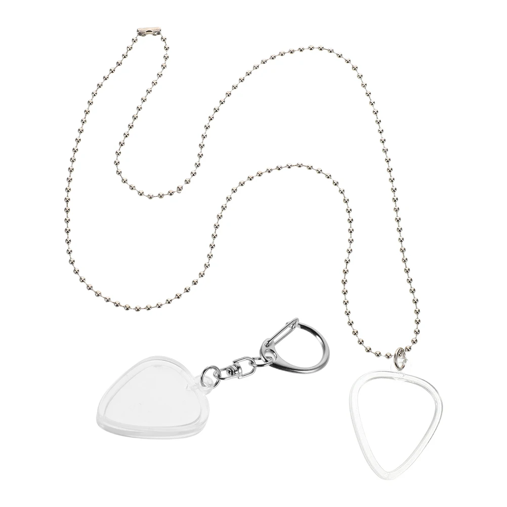 

2pcs Guitar Pick Collection Box Keychain Pendant Necklace Clear Storage Case Holder for Acoustic Electric Picks Portable Metal