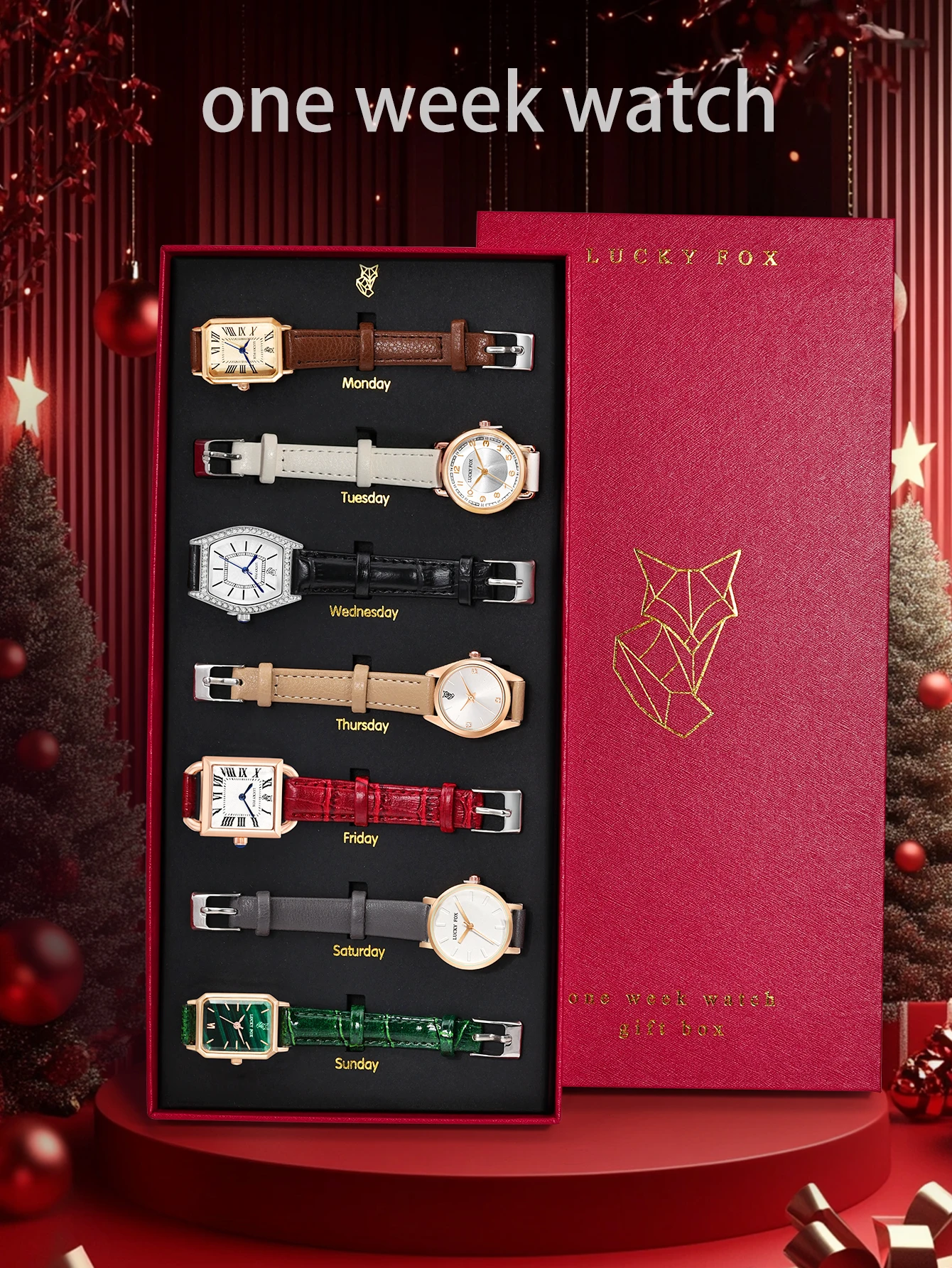 Christmas Lady Fashion Watch 7 Pieces Set Simple Leather Belt Watch Roman Numeral Dial Quartz Watch Set Christmas Gift