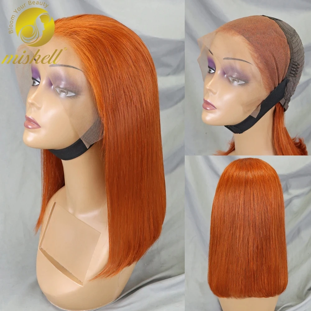 

Ginger Orange 200% Density 13x4 Lace Frontal Straight Human Hair Short Bob Wig Lace Front Wigs Brazilian Remy Bob Wigs For Women