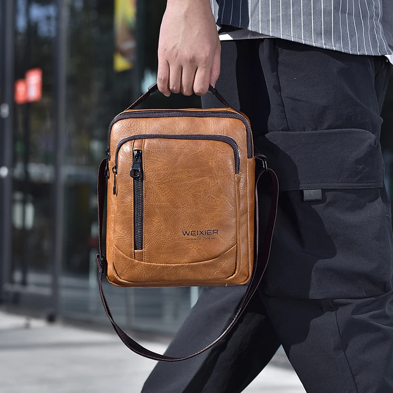Shoulder Briefcase Man's PU Leather Tote Handbag Messenger Crossbody Messenger Designer Portable Side Phone Pouch Cross Bag Male
