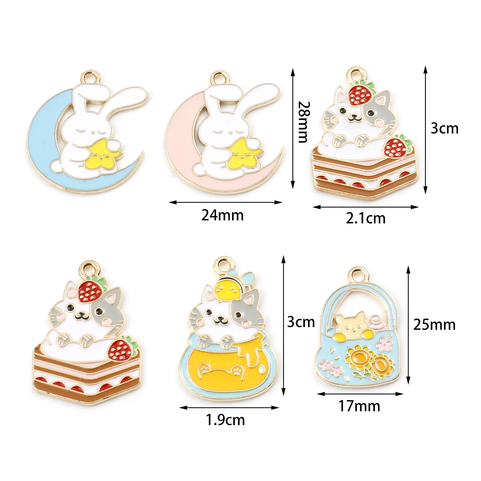 5PCs Enamel Animal Zinc Based Alloy Charms Rabbit Gold Color Cat Pendants For DIY Necklace Bracelet Jewelry Making Findings