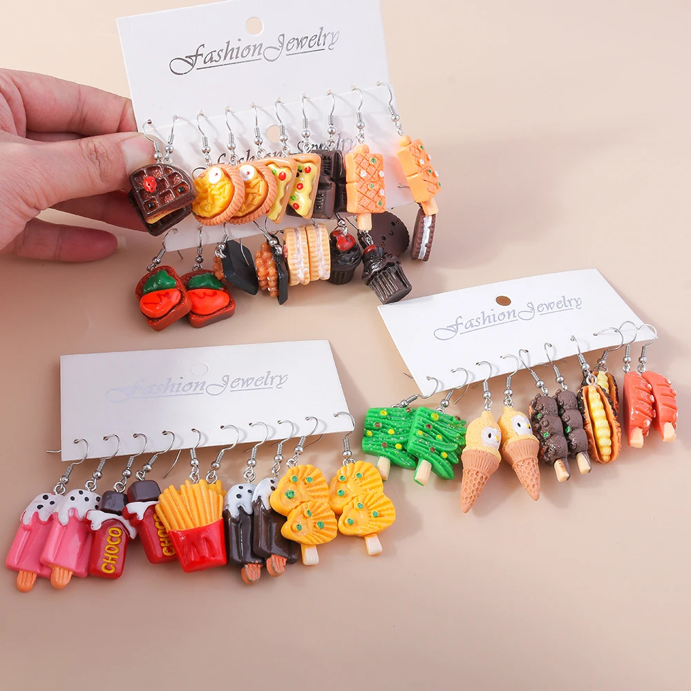 Cute Resin Food Earrings for Women Girls Ice Cream Cake French Fries Pizza Earrings Birthday Party Jewelry Gifts