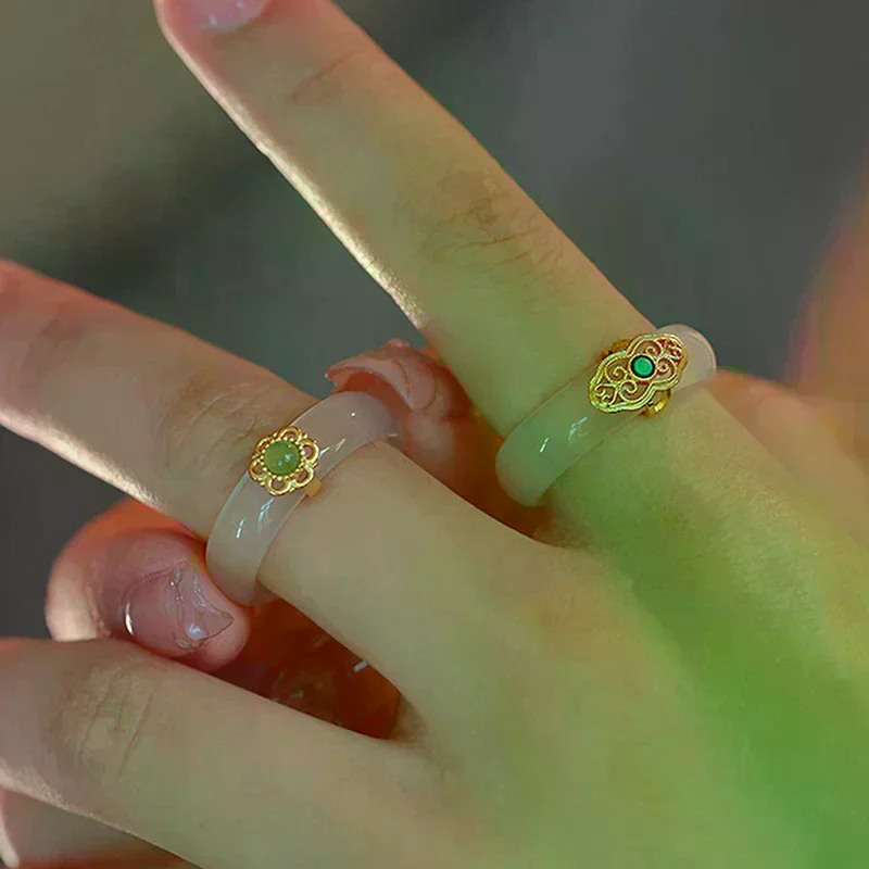 Chinese Retro Imitation Jade Ring Fashion Delicate Stone Jewellery Minimalism Hanfu Matching Hand Ornaments