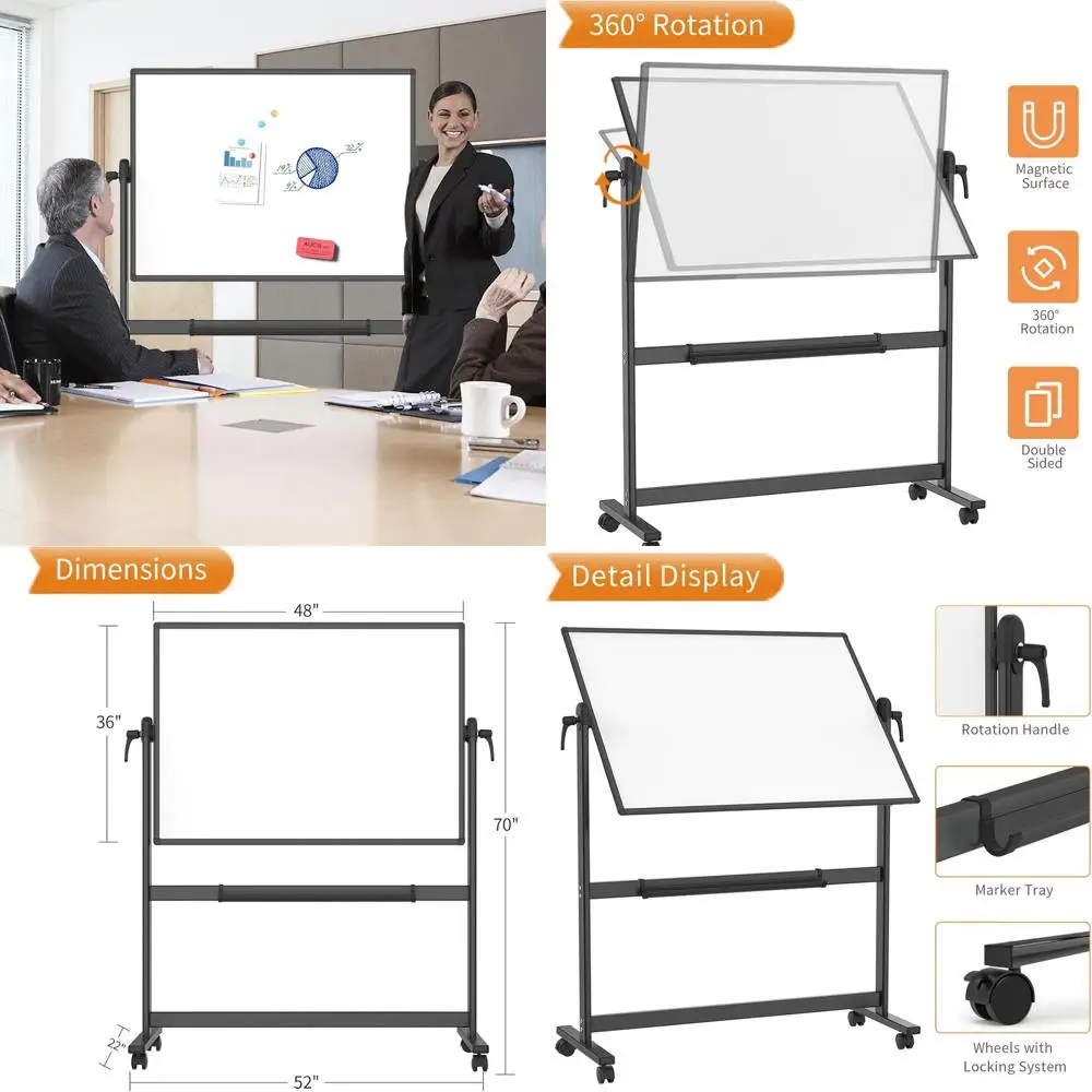 

Aluminum Framed Magnetic Whiteboard, 48 x 36, Mobile with Stand, Black