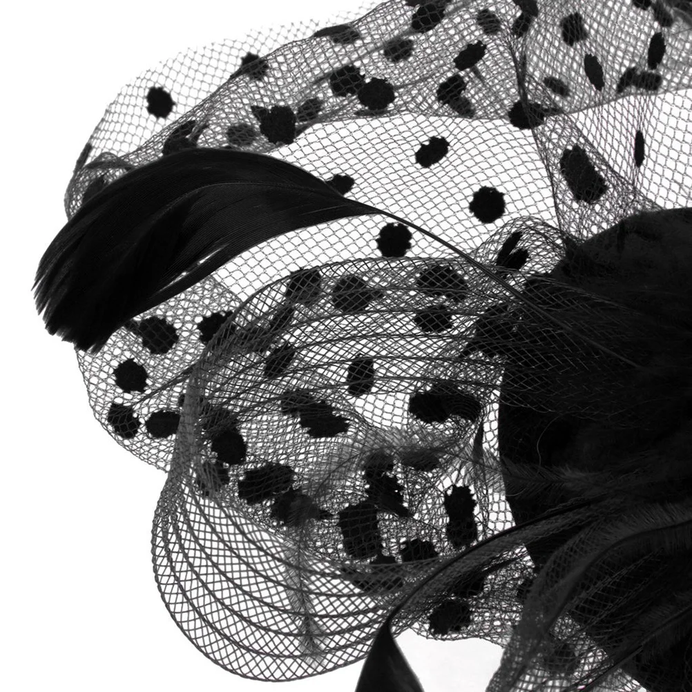 

1 Piece Vintage Net Fascinator Hat Creamy White with Flower Beads Polka Dot Mesh Clip for Wedding Party Prom Easter Bridal Hair