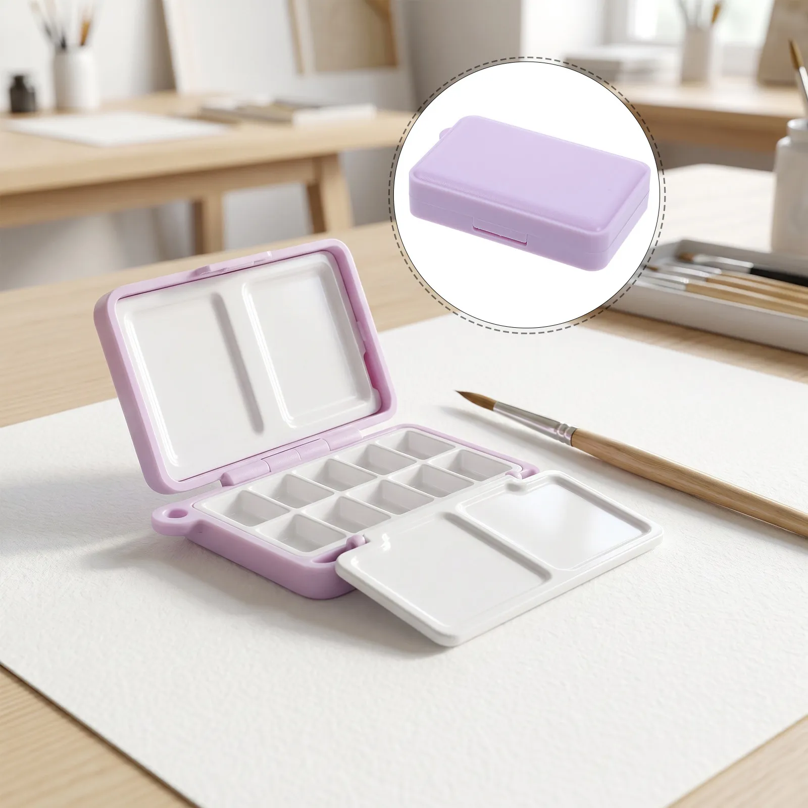 Travel Watercolor Palette 12 Colors Portable Paint Box Purple Outdoor Drawing Artists Compact Palette Mixing Tray Mini Paint Set