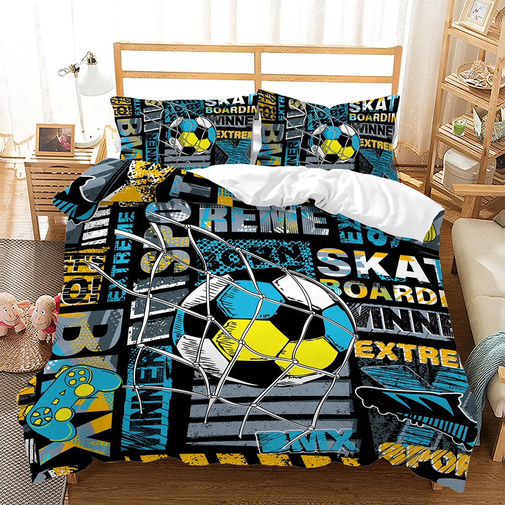 Kids Football Comforter Cover Queen Size American Soccer Bedding Set Sports Duvet Cover for Boys Girls Children Bedspread Cover