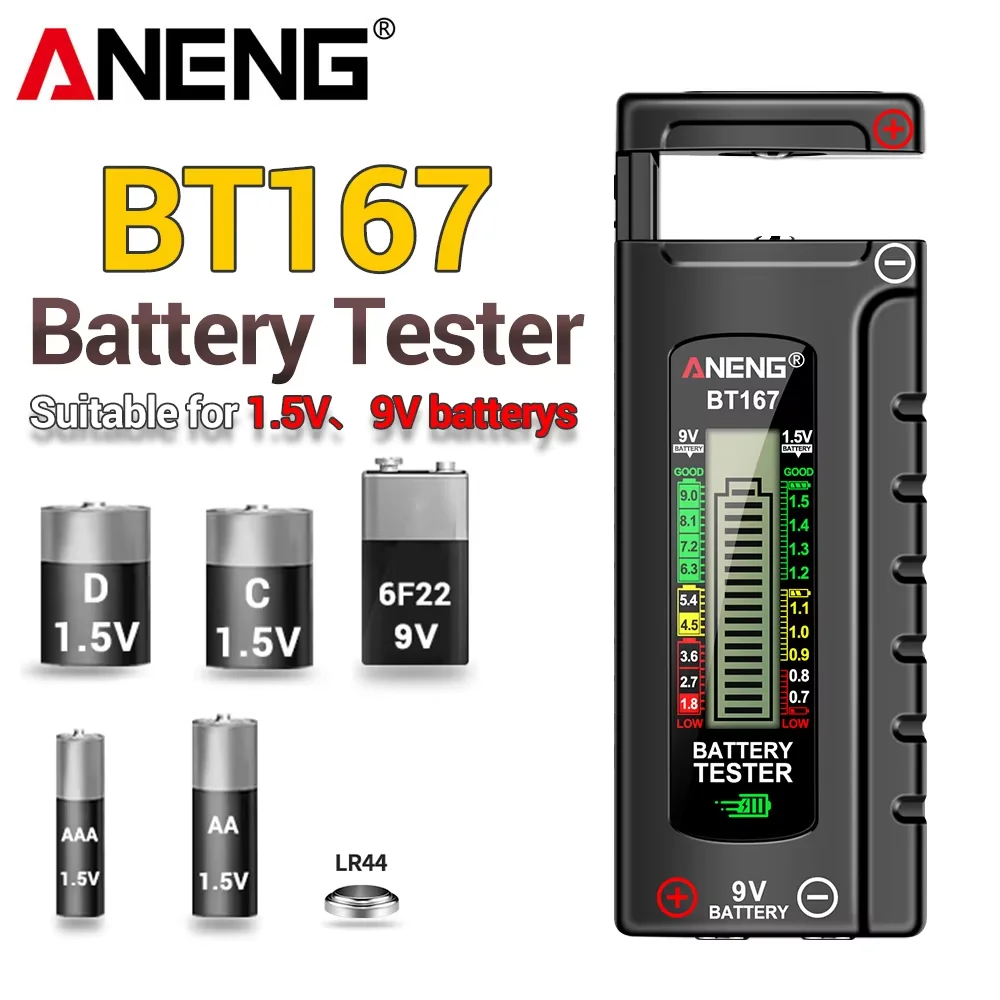 Universal Battery Tester ANENG BT167 No Power Needed 1.5V 9V D/C/AA/AAA/Button Cell Checker Portable Household Battery  Detector
