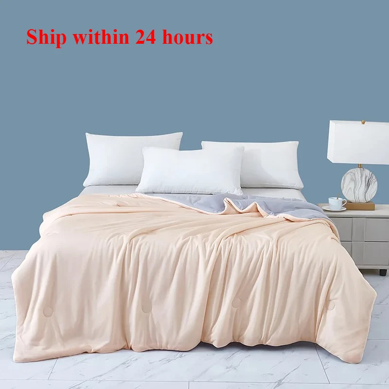 

2025 solid color double spell cool silk summer quilt ice cream air conditioner quilt summer machine washable