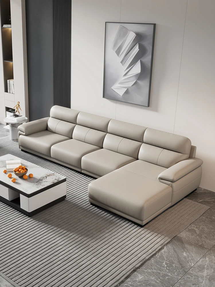 

Leather sofa living room 2024 new small apartment Italian minimalist straight row modern simple and simple three