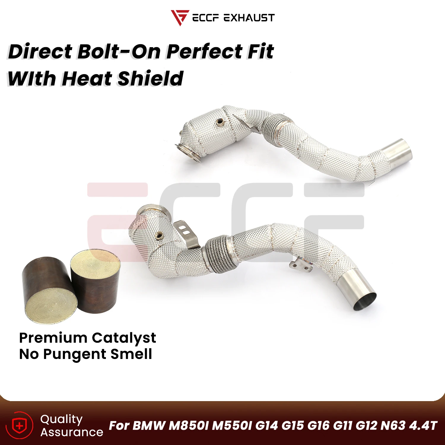 Sporty Downpipe With Heat Shield For BMW M850I M550I G14 G15 G16 G11 G12 N63 4.4T Aggressive Exhaust Sound Plug and Play