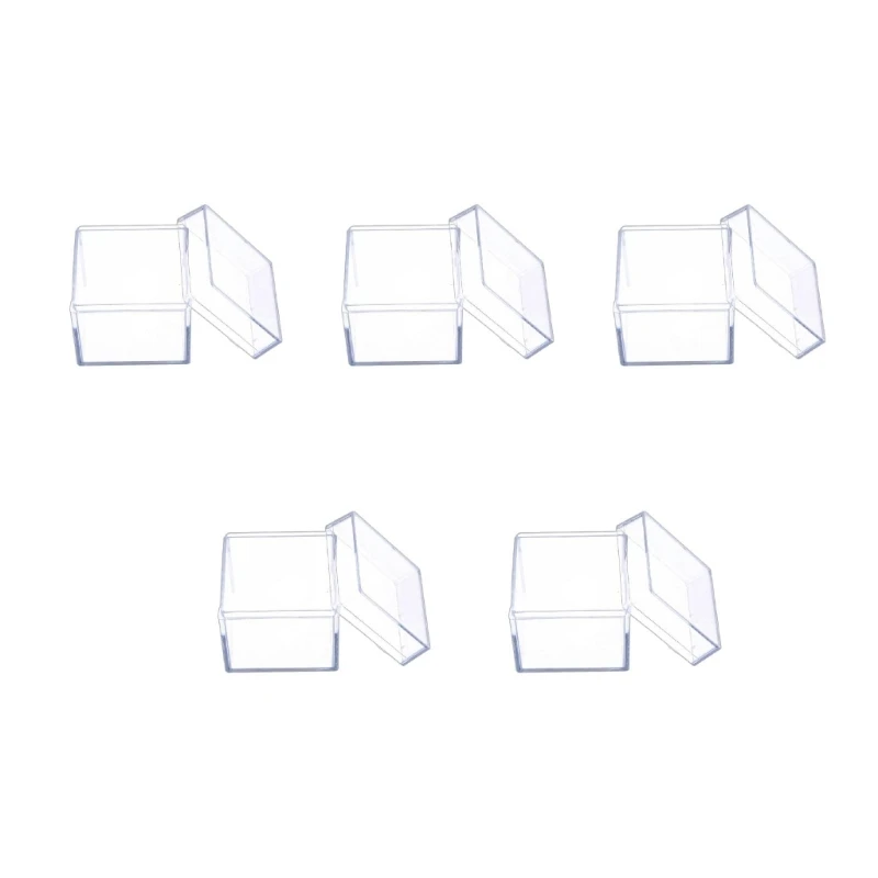 

5pc Square Transparent Plastic Bead Storage Container Box for Storing Beauty Products Jewelry Accessories and Other Items 3XUA