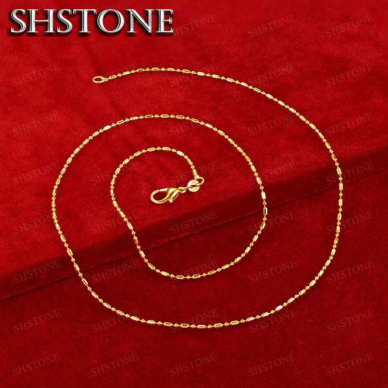 18K Gold 16/18/20/22/24/26/28/30 Inch Bamboo Beads Chain Necklace For Women Christmas Wedding Fashion Jewelry