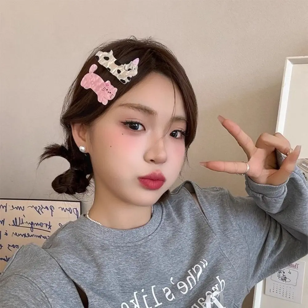 5 pezzi nuovo fermaglio per capelli in acrilico per gatti multicolore Y2K forcina per cuccioli semplice copricapo con clip a becco d'anatra