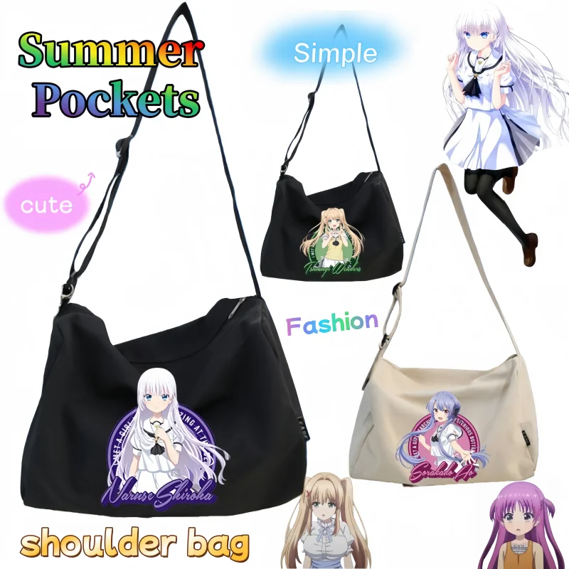 

Summer Pockets Canvas Bag, Cute Cartoon Anime Student Shoulder Bag, Personalized Fashion Simple Large-Capacity Gift for Girls