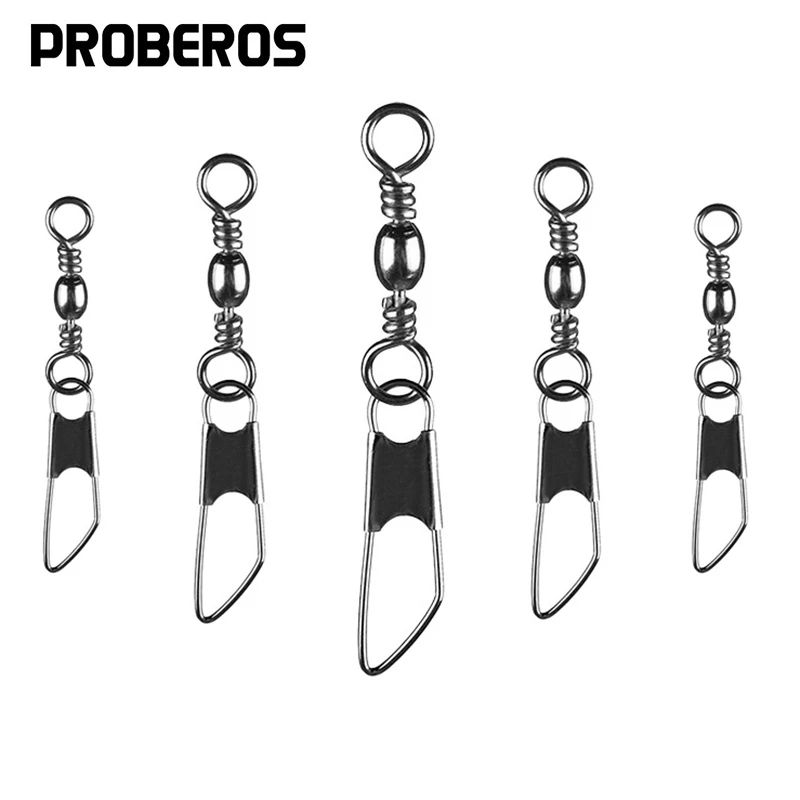 PRO BEROS 50Pcs Fishing Connector Pin Bearing Rolling Swivel Stainless Steel Snap Clips Fishhook Lure Baits Tackle Accessories