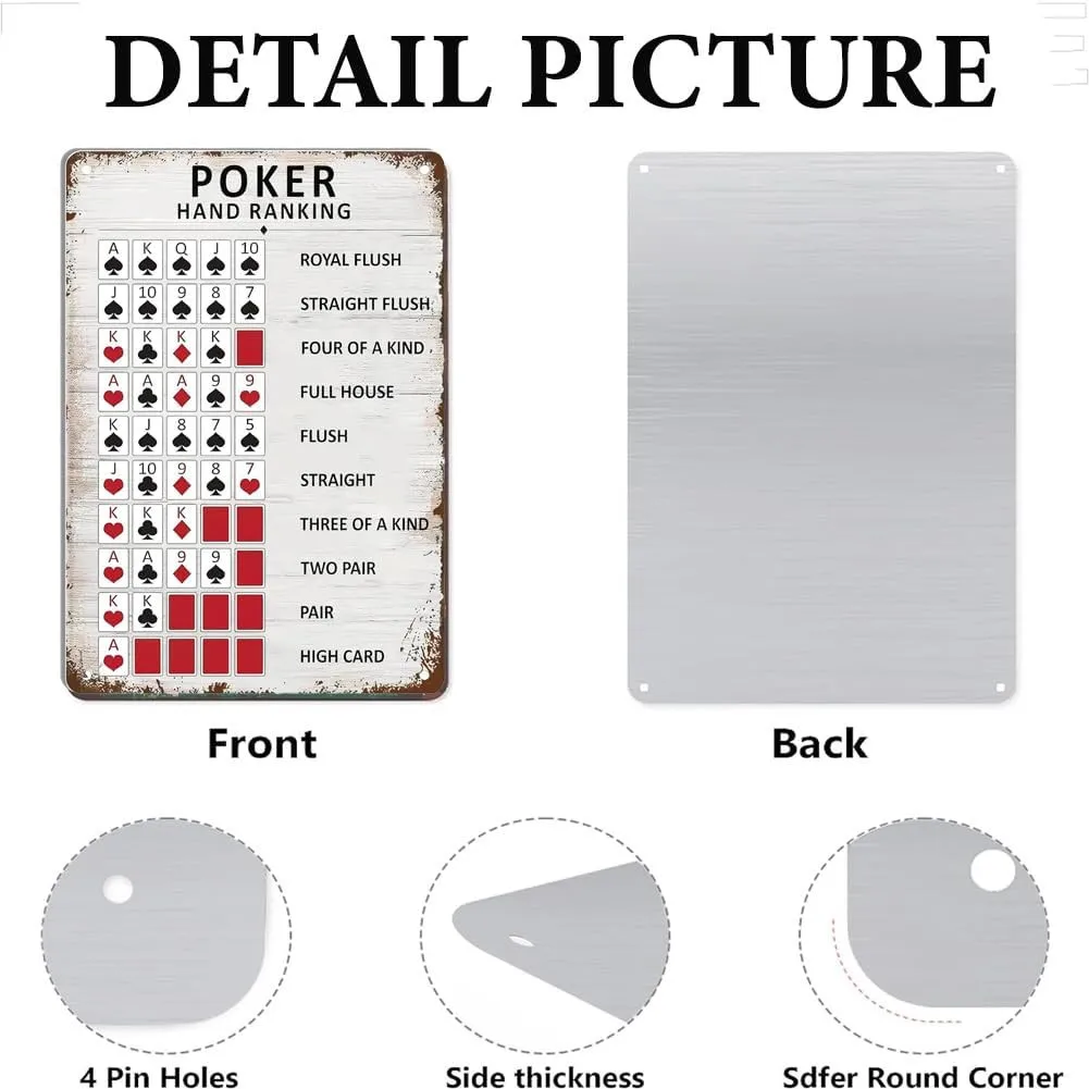 Poker Hand Ranking Metal Tin Sign Rules Guide Iron 121511 Metal Sign