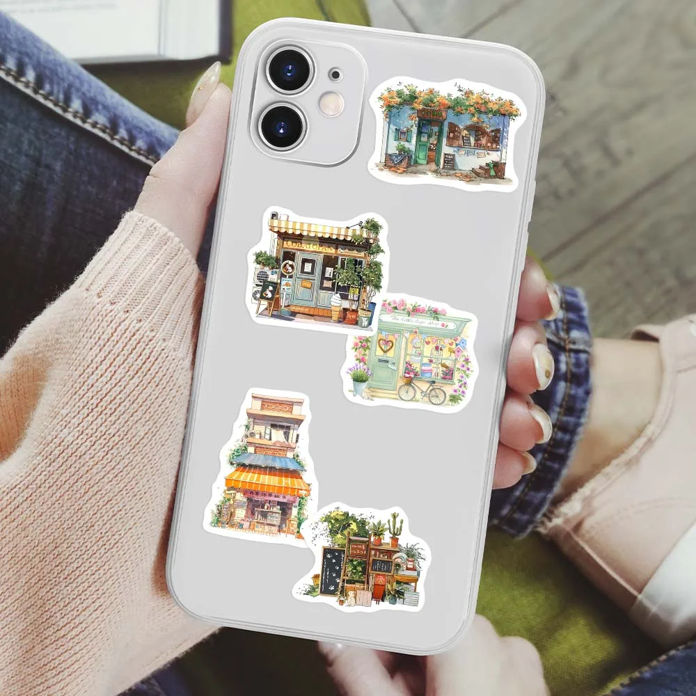 Watercolor Cute Book Coffee Store Sticker Kids DIY Scrapbook Decals for Journal Diary Laptop Phone Luggage Decorative Waterproof