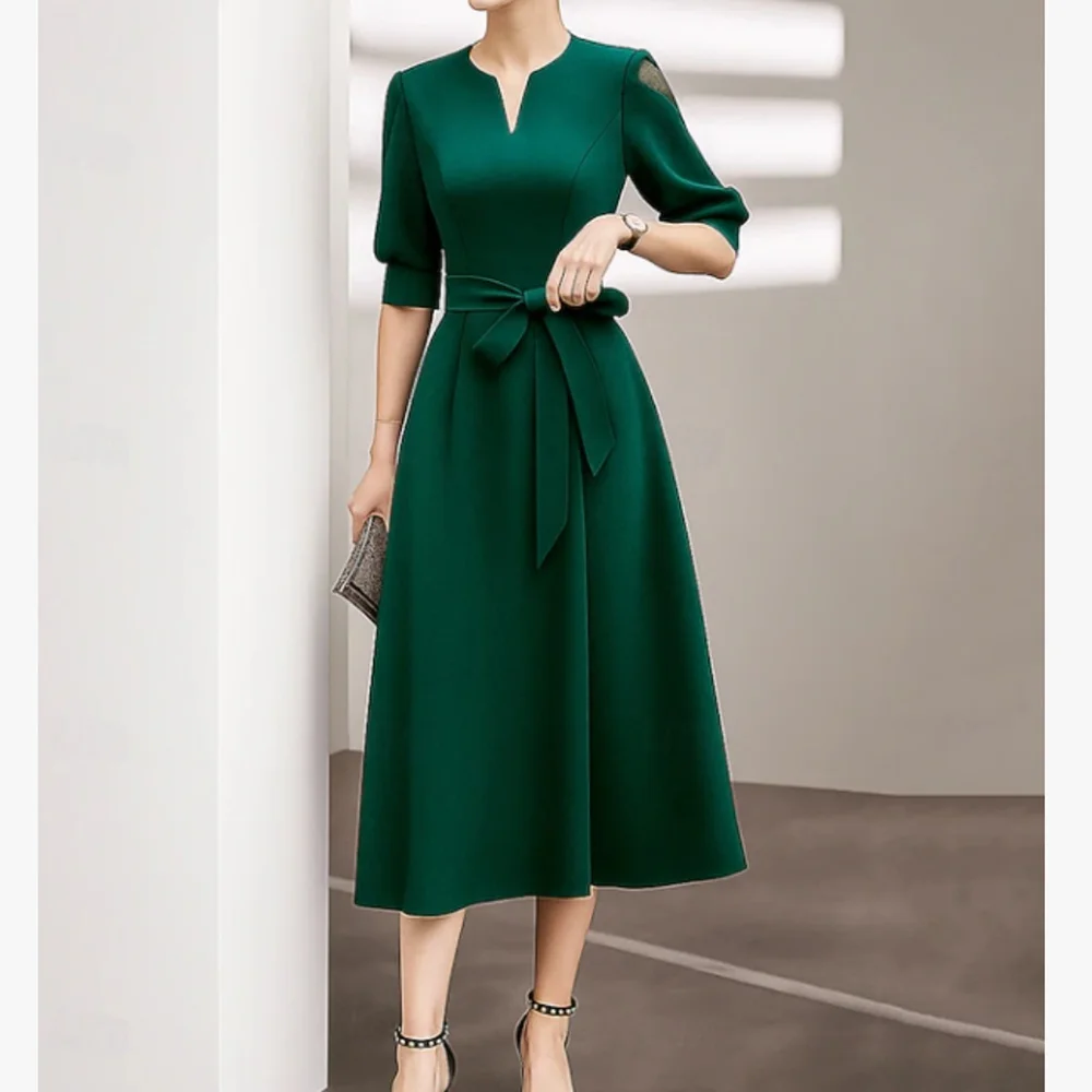 

Customized Elegant Mother of the Bride Dresses Half-Sleeve Tea-Length A-Line Wedding Guest Party Groom Dress 2026