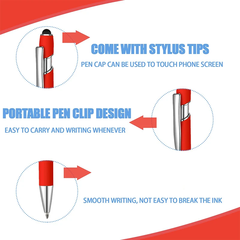 Multifuncional Metal Caneta Esferográfica, Touch Screen Stylus, Revestida De Borracha, 1 a 100Pcs
