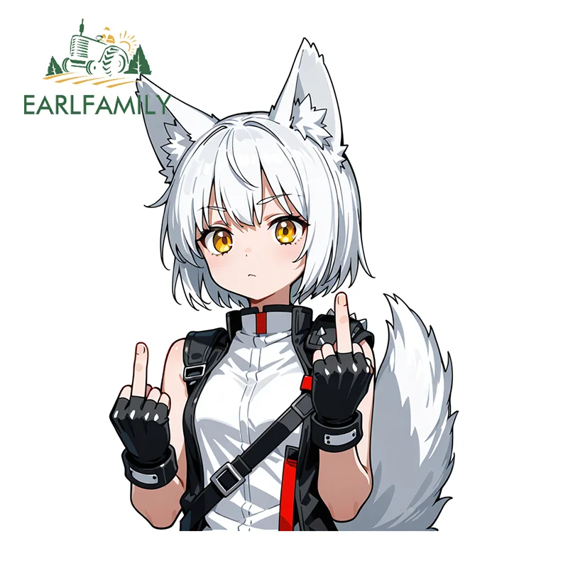 EARLFAMILY Furry Fox Girl Sticker Popular Anime Item Rearview Mirror Trunk Decals Practical Waterproof Accesorios Para Auto