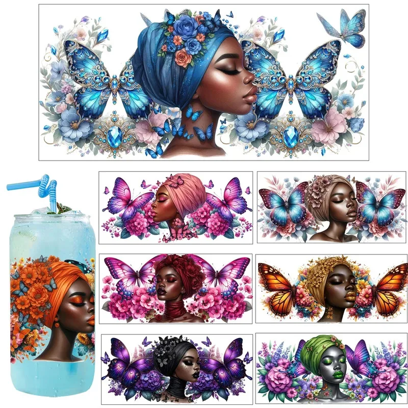 Butterfly Elegant Beautiful Black Women 12 Style Party DIY Decals 3D transfer uvdtf tumbler seal sticker 16oz uv dtf cup wrap