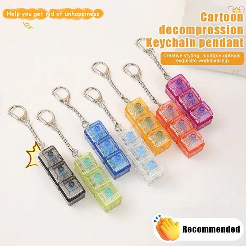 3 Keys Mechanical Keyboard Axis Tester Keychain Stress Relief Clicker Fidget Keyboard With LED Decompression Tools Pendant Gifts