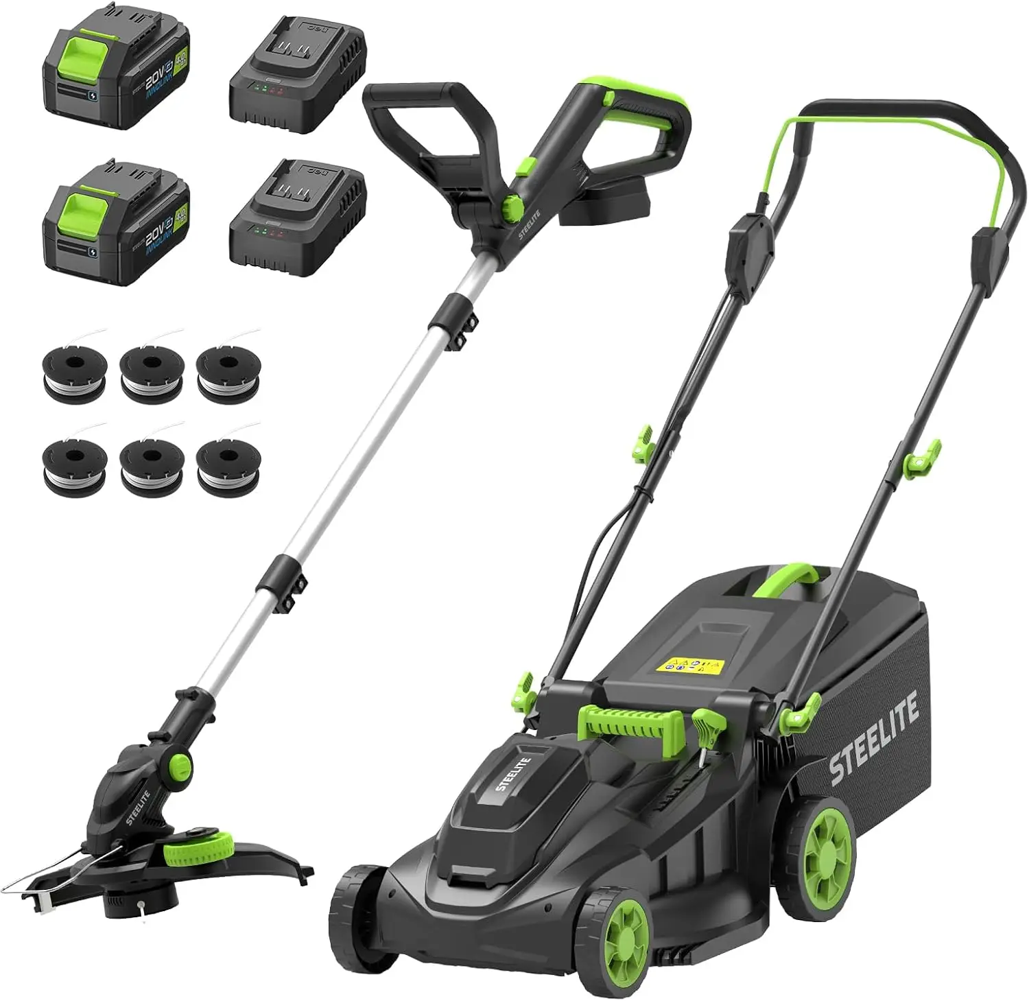 

40V (2 x 20V) 17" Electric Lawn Mower & 12" String Trimmer Combo, 2x4.0Ah Batteries & Chargers