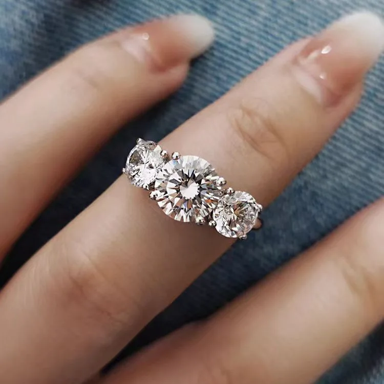 4 Carat Moissanite PT950 Platinum Three-Stone Women's Ring Center&Side Stones Echo Luxury Engagement Anniversary Gift