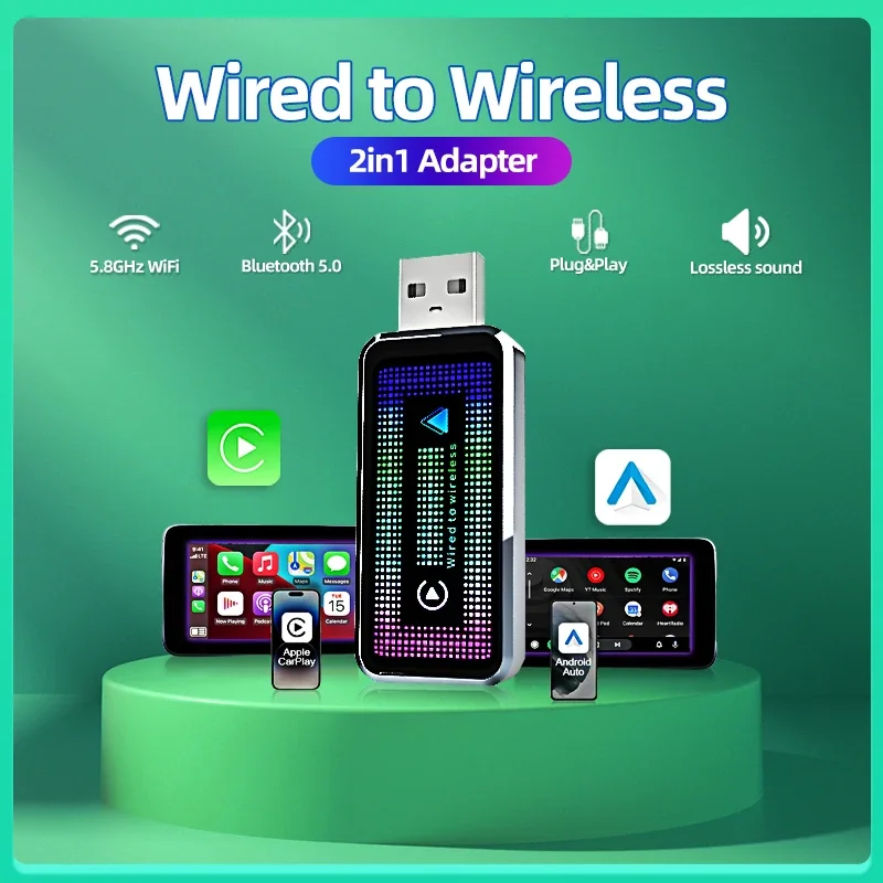 

Мини-проводной 2в1 для беспроводного CarPlay и Android Auto AI Box 5 ГГц WiFi5 Скорость передачи Plug and Play Модный и портативный