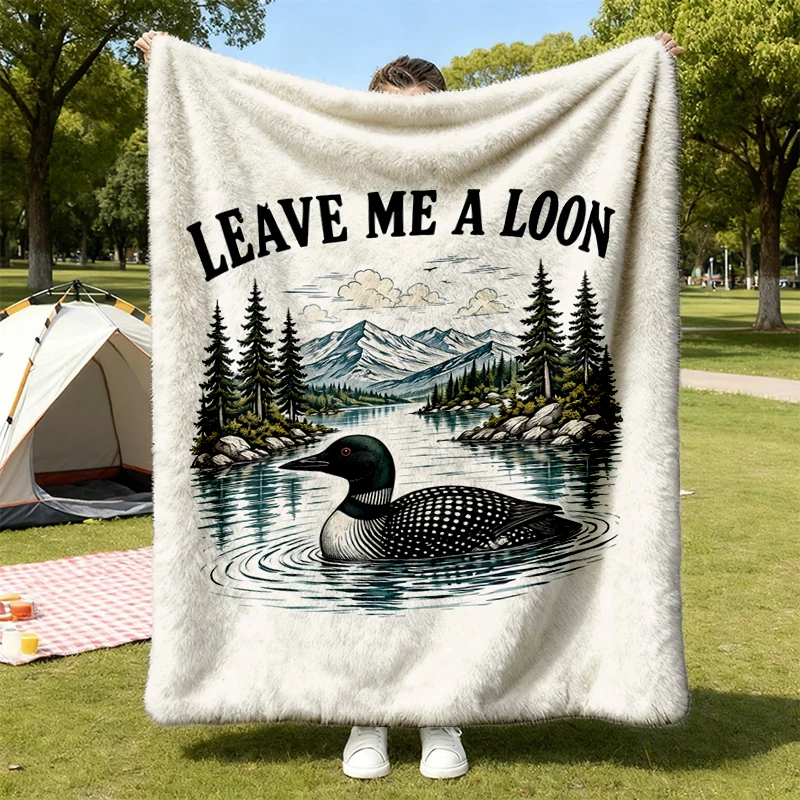 Leave Me A Loon Vintage Lake Bird Flannel Blanket, Mountain Nature Flannel Throw, Cabin Life Cozy Blanket Warm Blanket