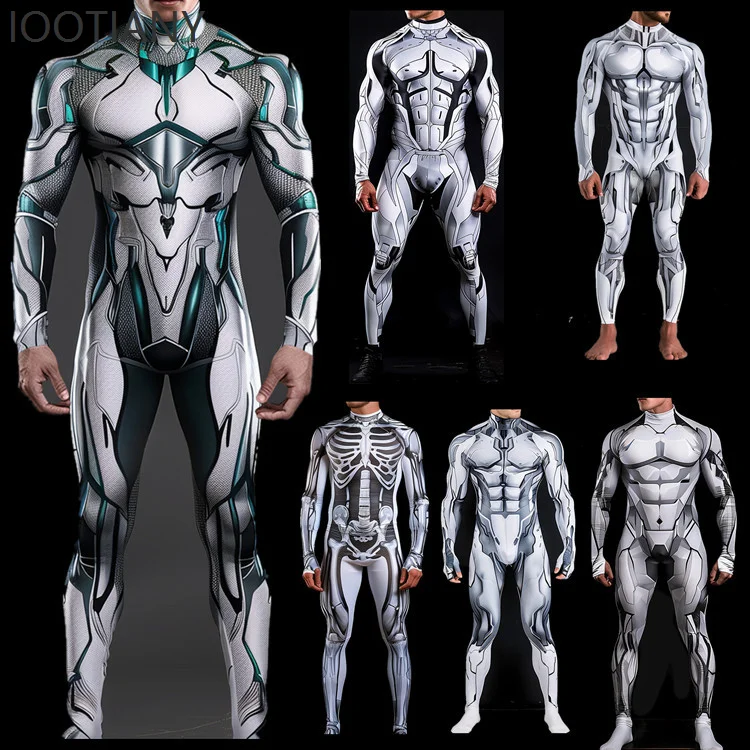 

IOOTIANY Unisex Cyberpunk Mechanical Cool 3D Muscle Jumpsuit Costume Halloween Party Performance Cosplay Costume Zentai Suit