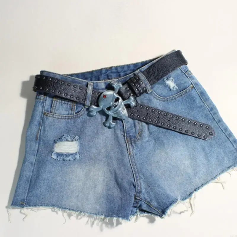 حزام مشبك على شكل جمجمة قابل للتعديل، حزام من جلد البولي يوريثان الجمالي القوطي للنساء والرجال للجنسين، حزام خصر عصري ملابس #5