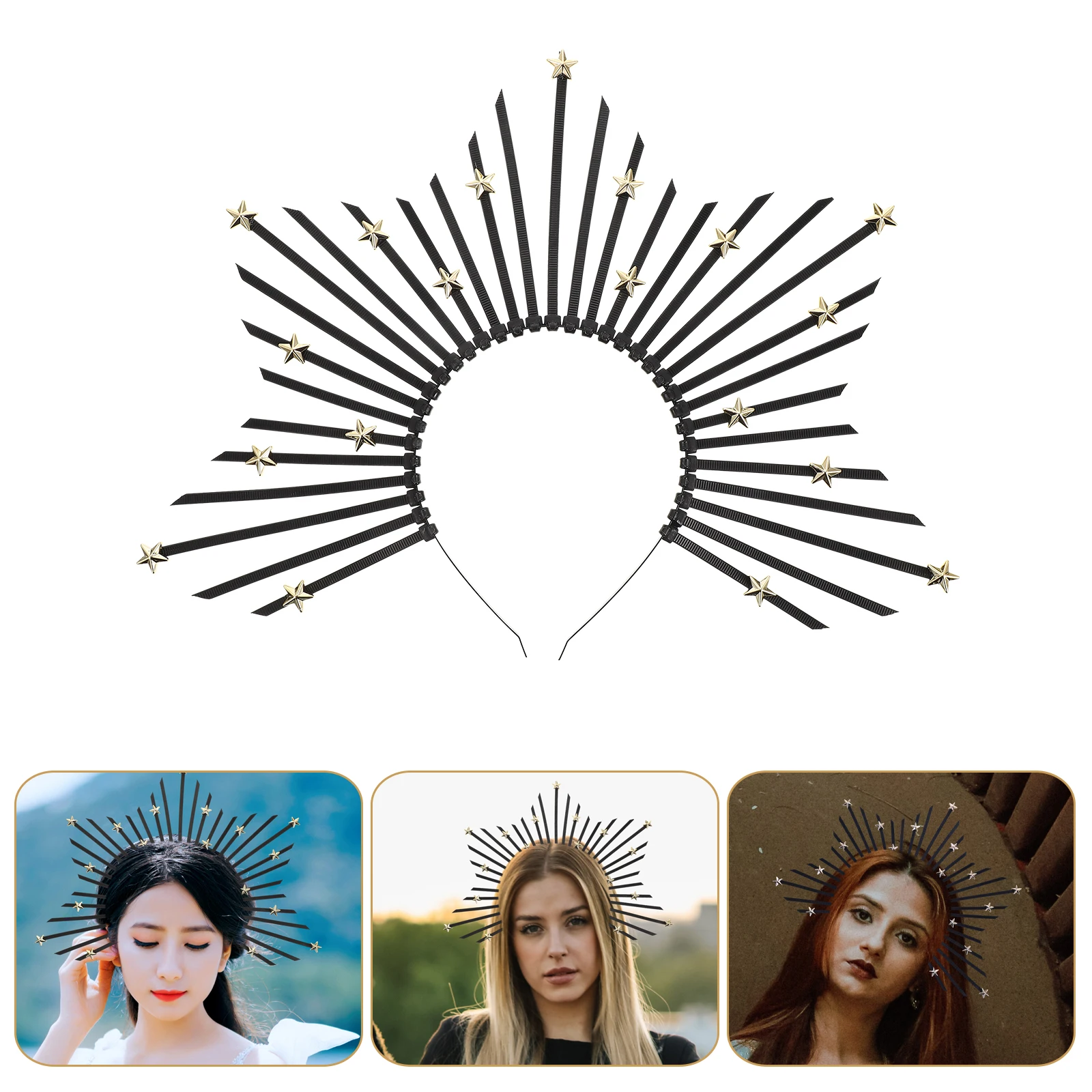 

Headband Boho Hair Accessories Women's Bands Goddess Headpiece Princess Tiara Crown for Black Costume Headpieces Vacation