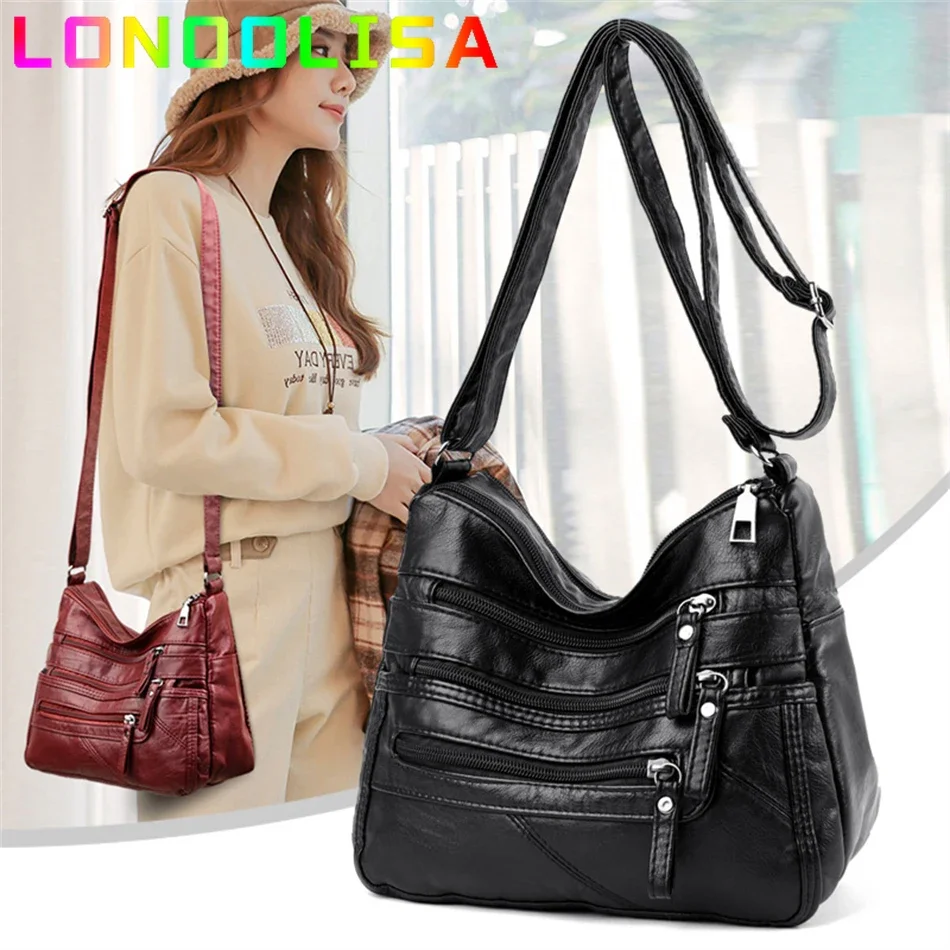 Bolsos de hombro de cuero suave de alta calidad para mujer, bolso cruzado clásico con bolsillos multicapa, bolsos de diseñador de lujo y monederos