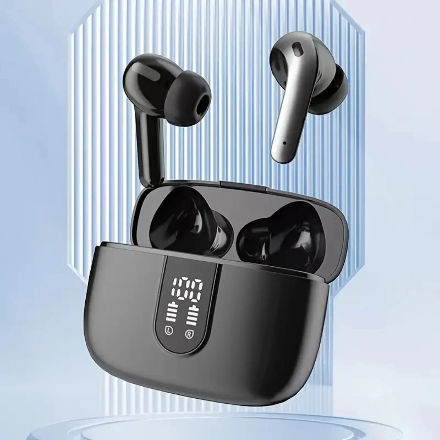 

True Wireless BT Headphones with LED Power Display, IPX5 Waterproof Earbuds with Wireless Charging Case, In-Ear Earphones with M