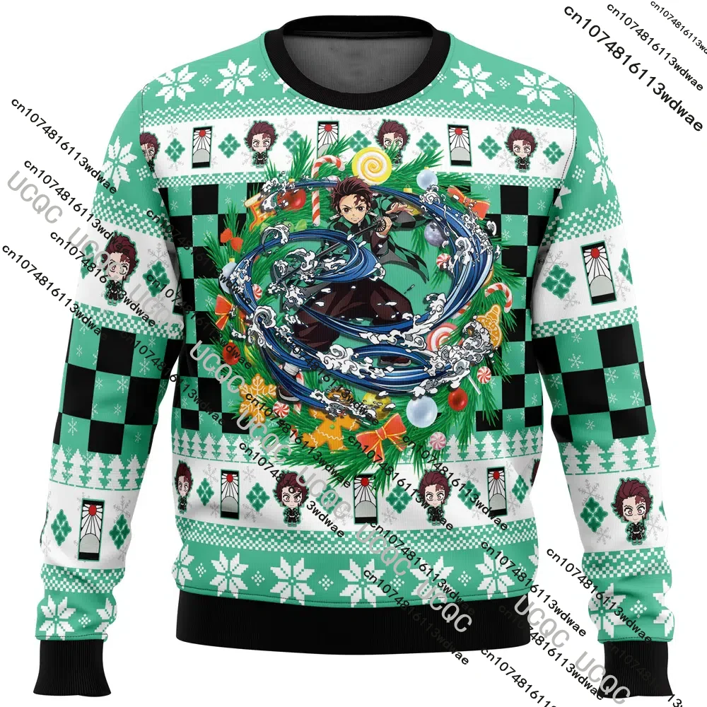 

2025 New Anime Tanjiro Kamado Demon Slayer Christmas Round Neck Pullover Men Comic Exhibition 3D Print Kid Casual Sweatshirts