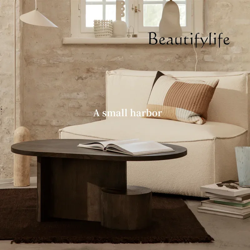 Vv BJ Nordic Retro Round Solid Wood Coffee Table Medieval Minimalist Small Apartment Special-shaped Coffee Table Creativity