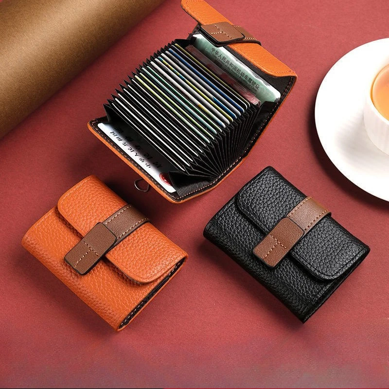 

Retro Minimalist Contrasting Color Buckle Card Bag, Multifunctional and Multi Slot Bank Card Change All-in-one Bag