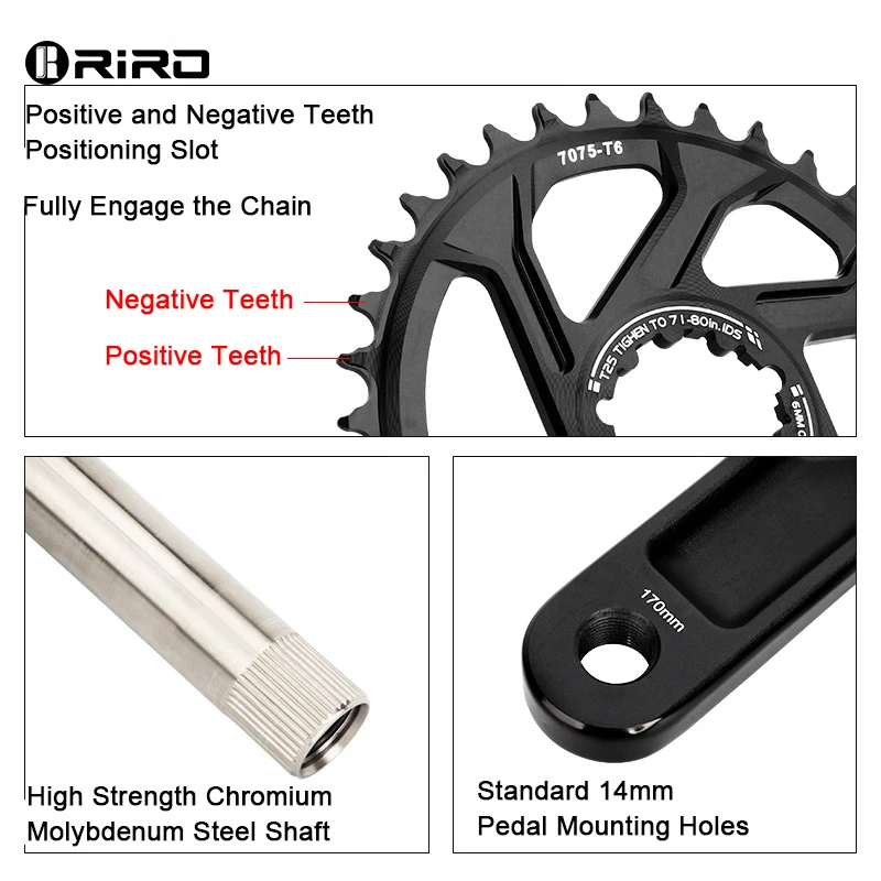 RIRO Bicycle Crank Integrated Crankset Connecting Rods 170/175MM MTB Direct Mount Chainring 32/34/36/38T Bike Accessories