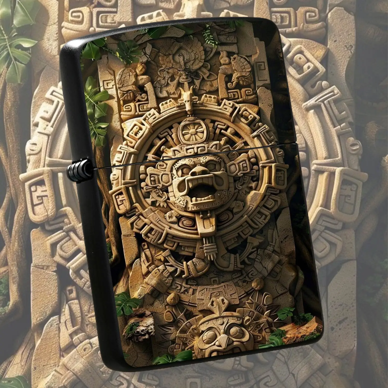 Vintage Aztec SunTotem Lighter, Rainforest Ancient CivilizationCarving Relief Style, Stylish Portable Daily Carry Item, Ideal for Outdoor Camping Travel Scenes, Unique Creative Gift for Culture E A Humorous And Interesting Lighter